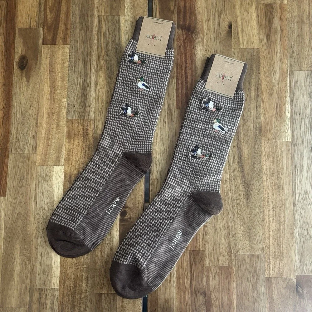 NWT J CREW Socks Men's ONE SIZE Houndstooth Ducks ( 2 Pairs ) Old Money Preppy